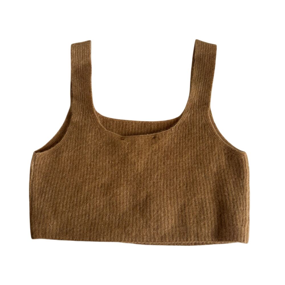 Everlane Camel Tan Knit Wool Blend Ribbed Cropped Tank Top Women’s Medium NWT - Picture 7 of 7